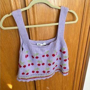 Zara knit purple cherries pattern tank top size large